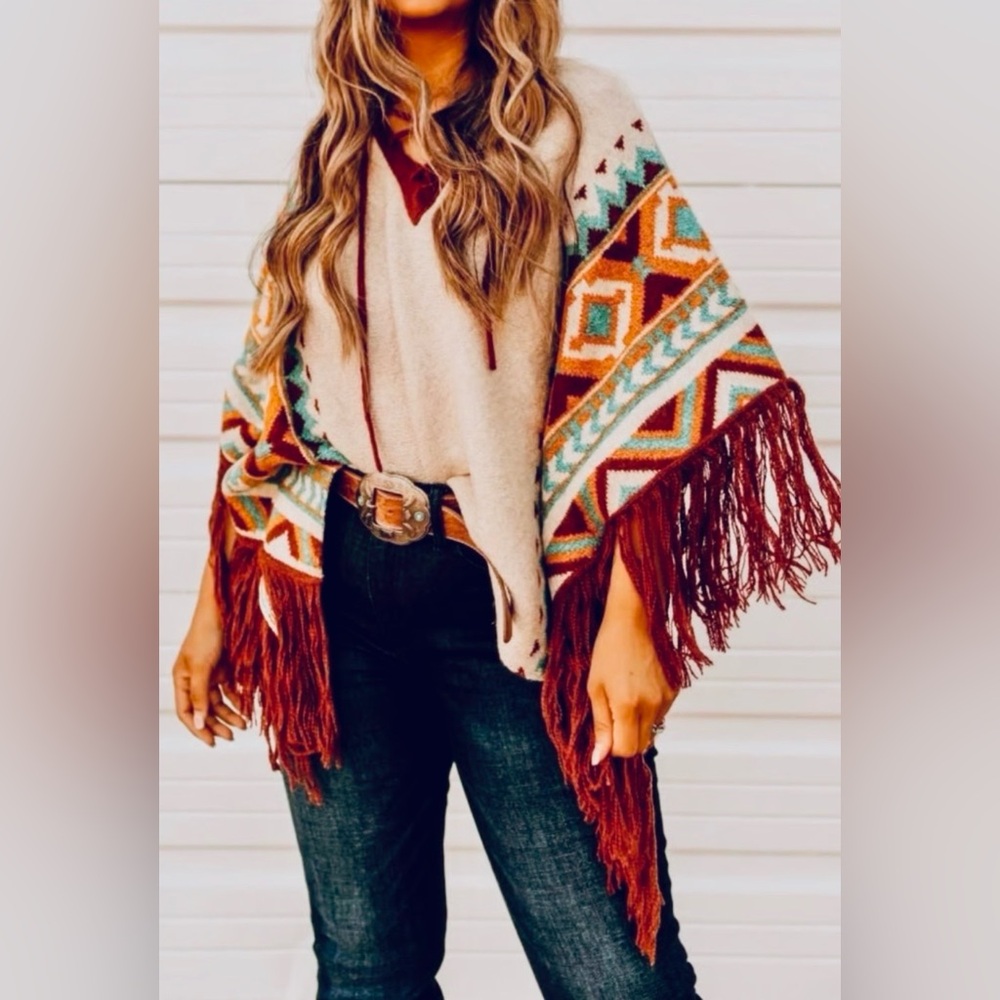 Idyllwind Southwestern cotton Knit Poncho Sweater size medium